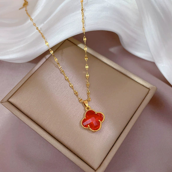 Titanium Steel Cartoon Geometric Light Luxury Microinlaid Real Gold Flower Minimalist Women's Necklace
