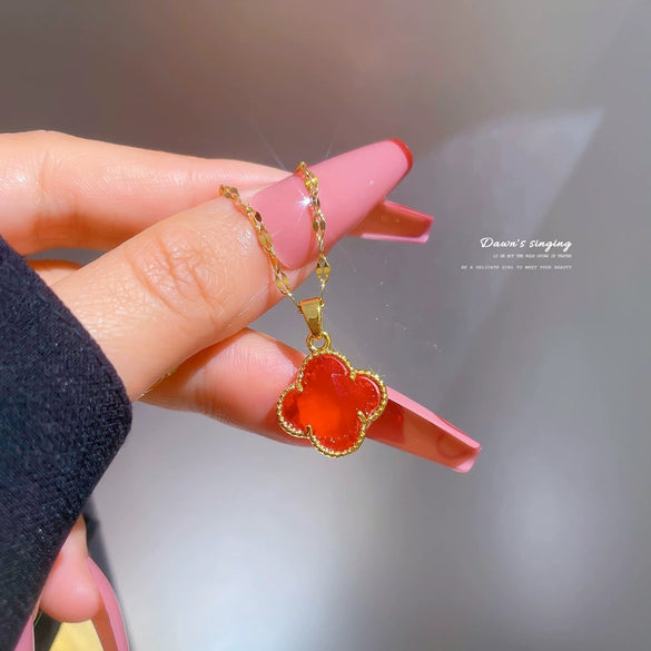 Titanium Steel Cartoon Geometric Light Luxury Microinlaid Real Gold Flower Minimalist Women's Necklace