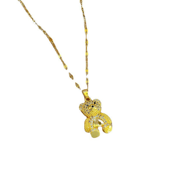 Titanium Steel Cartoon Geometric Microinlaid Real Gold Diamond Necklace For Women