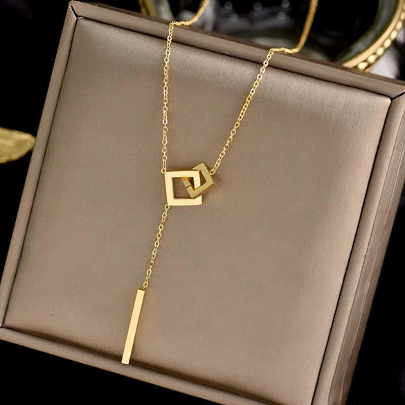 Titanium Steel Cartoon Geometric Pendant Ochain Necklace With Electroplating