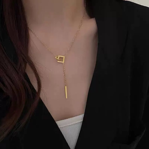 Titanium Steel Cartoon Geometric Pendant Ochain Necklace With Electroplating