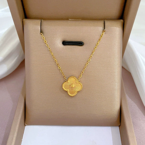 Titanium Steel Cartoon Plant Flowers Geometric Style Electroplated Cold Necklace For Women
