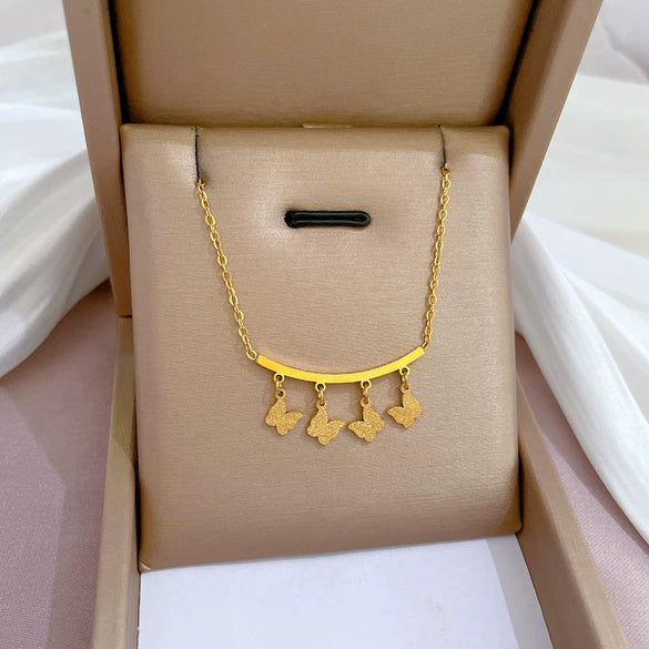 Titanium Steel Cartoon Plant Flowers Geometric Style Electroplated Cold Necklace For Women