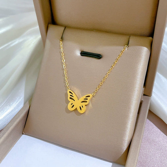 Titanium Steel Cartoon Plant Flowers Geometric Style Electroplated Cold Necklace For Women
