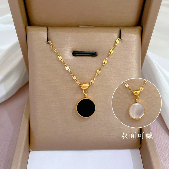 Titanium Steel Cartoon Plant Flowers Geometric Style Electroplated Cold Necklace For Women