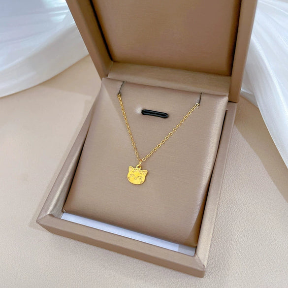 Titanium Steel Cartoon Smiling Cat Geometric Cold Necklace For Female