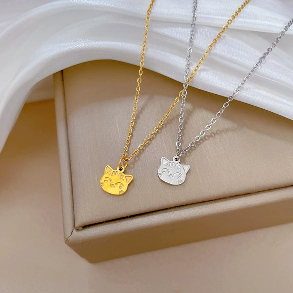 Titanium Steel Cartoon Smiling Cat Geometric Cold Necklace For Female