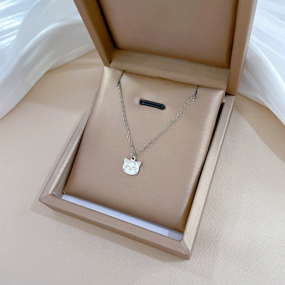 Titanium Steel Cartoon Smiling Cat Geometric Cold Necklace For Female