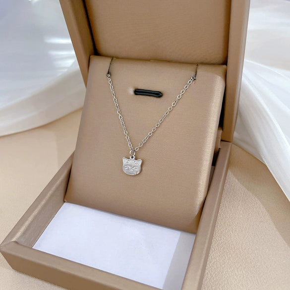 Titanium Steel Cartoon Smiling Cat Geometric Cold Necklace For Female