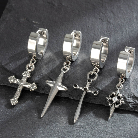 Titanium Steel Casting Cross Star High Sense Hip Hop Unisex Earrings