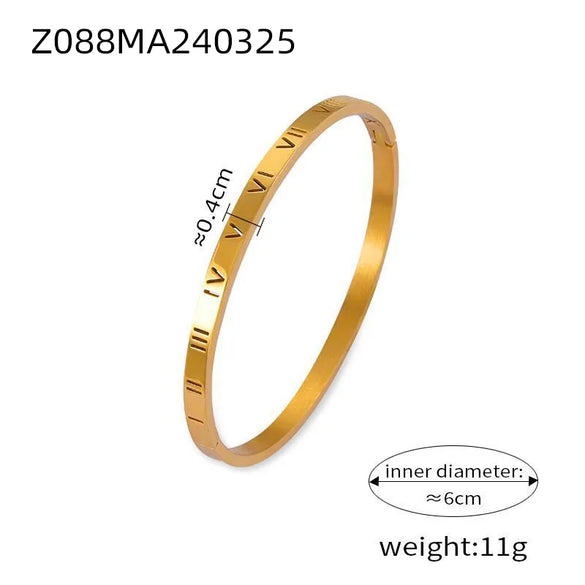 Casual Retro Simple Style Round Roman Numeral Titanium Steel 18K Gold Plated Rhinestones Bangle In Bulk