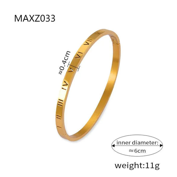 Casual Retro Simple Style Round Roman Numeral Titanium Steel 18K Gold Plated Rhinestones Bangle In Bulk