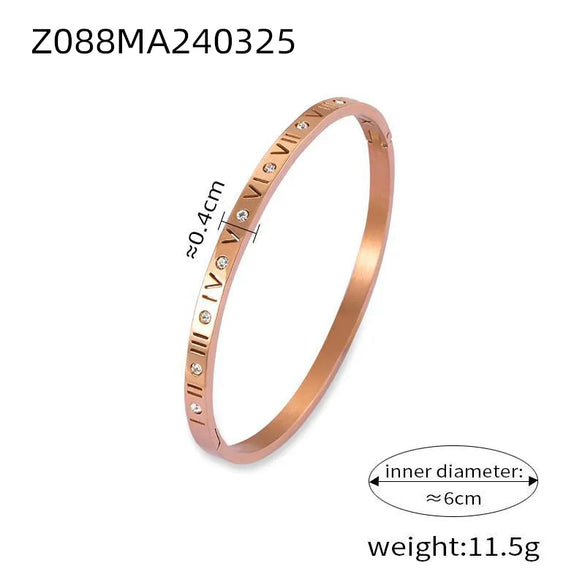 Casual Retro Simple Style Round Roman Numeral Titanium Steel 18K Gold Plated Rhinestones Bangle In Bulk