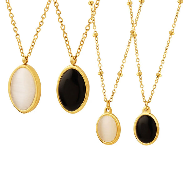 316L Stainless Steel Cat's Eye Pendant Clavicle Chain Necklace With Geometric Pattern And Electroplating Treatment For Women