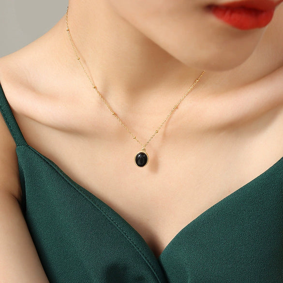 316L Stainless Steel Cat's Eye Pendant Clavicle Chain Necklace With Geometric Pattern And Electroplating Treatment For Women