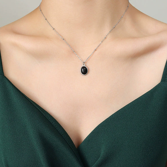 316L Stainless Steel Cat's Eye Pendant Clavicle Chain Necklace With Geometric Pattern And Electroplating Treatment For Women