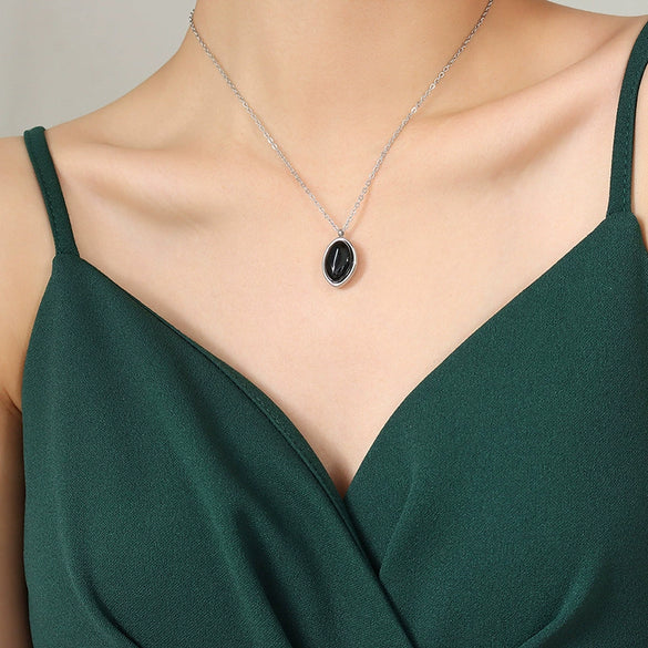316L Stainless Steel Cat's Eye Pendant Clavicle Chain Necklace With Geometric Pattern And Electroplating Treatment For Women