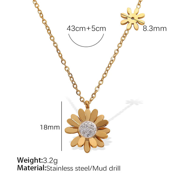 316L Stainless Steel Chrysanthemum Daisy Electroplated 18K Gold Women's Necklace