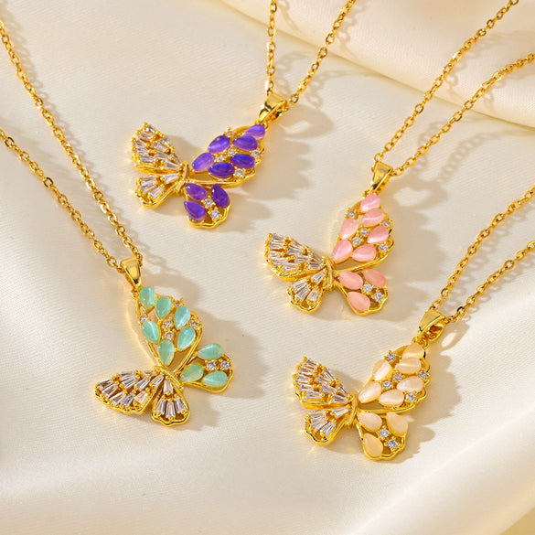 Titanium Steel Clavicle Chain With Geometric Butterfly Design Women's Style