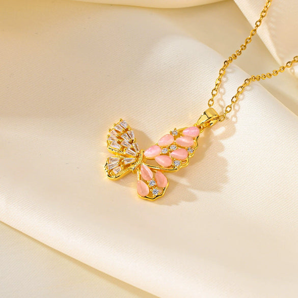 Titanium Steel Clavicle Chain With Geometric Butterfly Design Women's Style