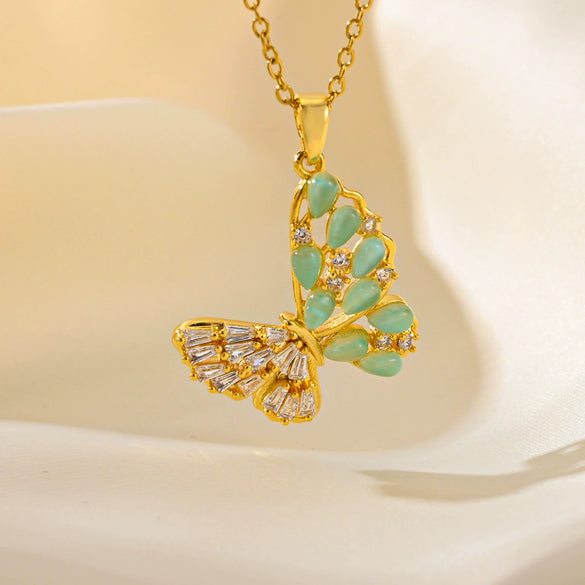 Titanium Steel Clavicle Chain With Geometric Butterfly Design Women's Style