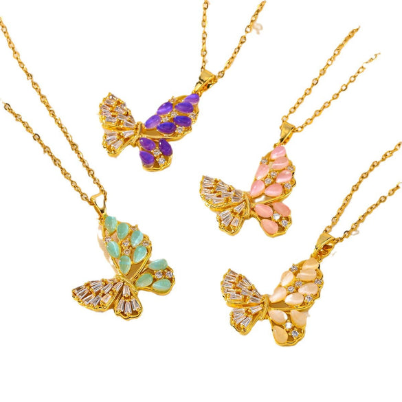 Titanium Steel Clavicle Chain With Geometric Butterfly Design Women's Style