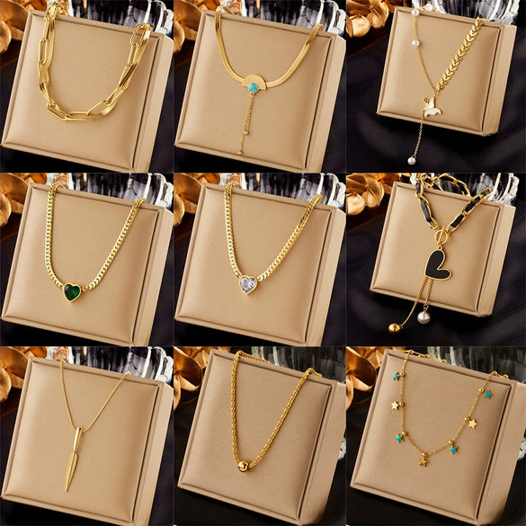 Titanium Steel Clavicle Chain With Irregular Love Butterfly Pendant Electroplated Design For Women