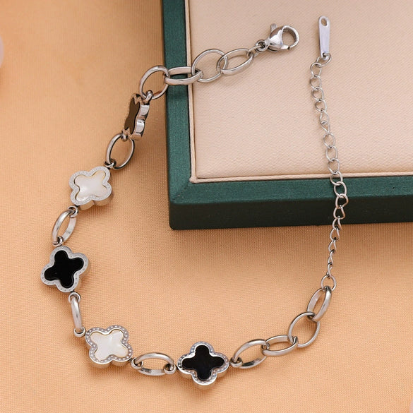 Titanium Steel Clover Geometric Leaves Electroplated Bracelet For Women And Unisex