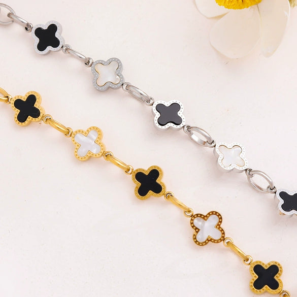 Titanium Steel Clover Geometric Leaves Electroplated Bracelet For Women And Unisex