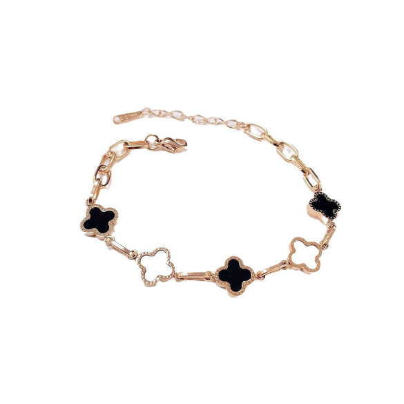 Titanium Steel Clover Geometric Leaves Electroplated Bracelet For Women And Unisex
