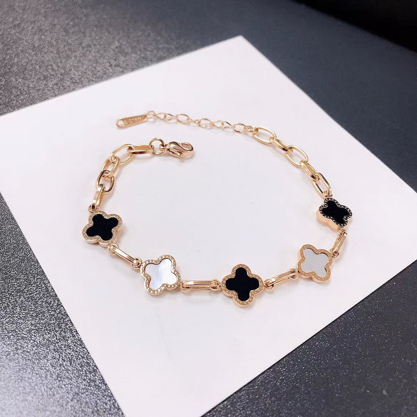 Titanium Steel Clover Geometric Leaves Electroplated Bracelet For Women And Unisex