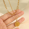 316L Stainless Steel Coin Pendant Women's Clavicle Chain Necklace Electroplated Simple Round Design