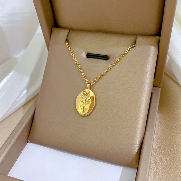 Titanium Steel Cold Necklace With Geometric Pattern And Real Gold Electroplated Cartoon Style For Unisex