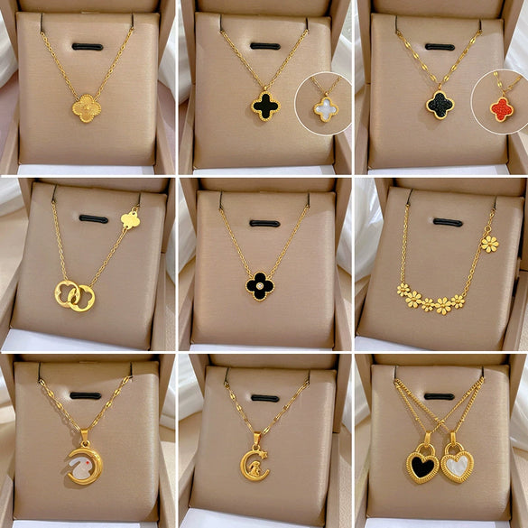 Titanium Steel Cold Necklace With Geometric Pattern And Real Gold Electroplated Cartoon Style For Unisex