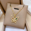 Titanium Steel Colorful Butterfly Necklace With Geometric Design And Micropaved Zircon And Real Gold Electroplated Pendant
