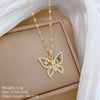 Titanium Steel Colorful Butterfly Necklace With Geometric Design And Micropaved Zircon And Real Gold Electroplated Pendant