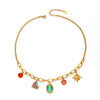 Titanium Steel Colorful Round Pendant Necklace With Eightpointed Star Retro Style Electroplated For Women
