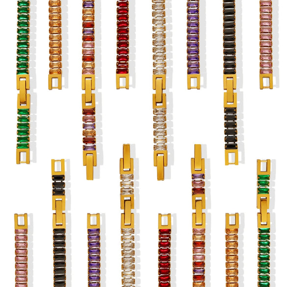 316L Stainless Steel Colorful Zircon Inlay Necklace Bracelet Suit Jewelry For Women Electroplated Elegant Style