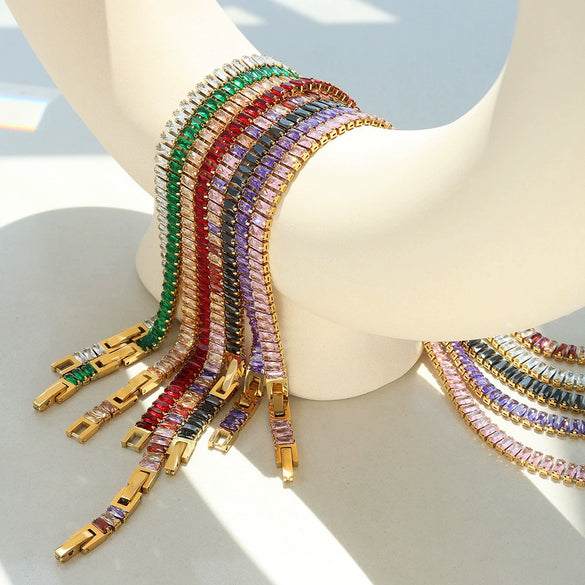 316L Stainless Steel Colorful Zircon Inlay Necklace Bracelet Suit Jewelry For Women Electroplated Elegant Style