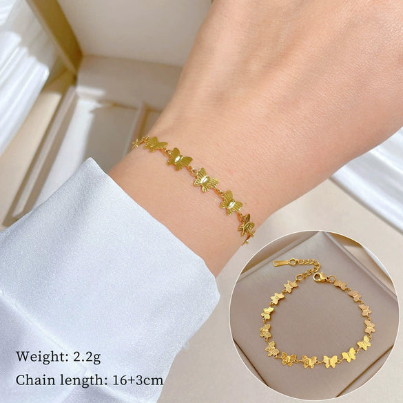 Titanium Steel Constellation Butterfly Chain Bracelet Gold Inlaid For Women