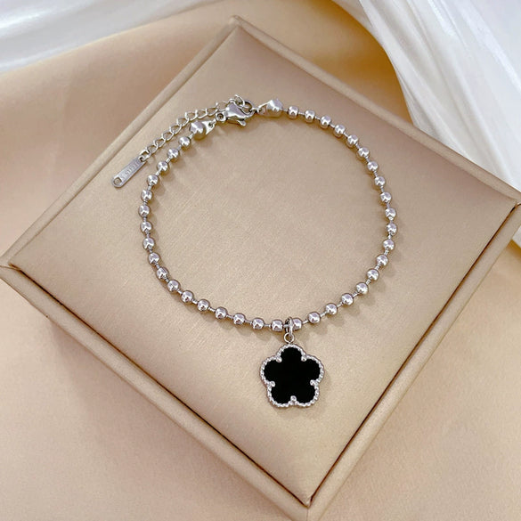 Titanium Steel Constellation Five Leaf Clover Round Bead Gold Inlaid Bracelet For Women