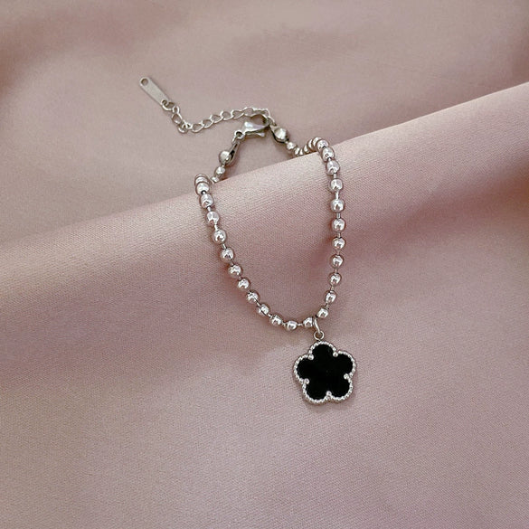 Titanium Steel Constellation Five Leaf Clover Round Bead Gold Inlaid Bracelet For Women