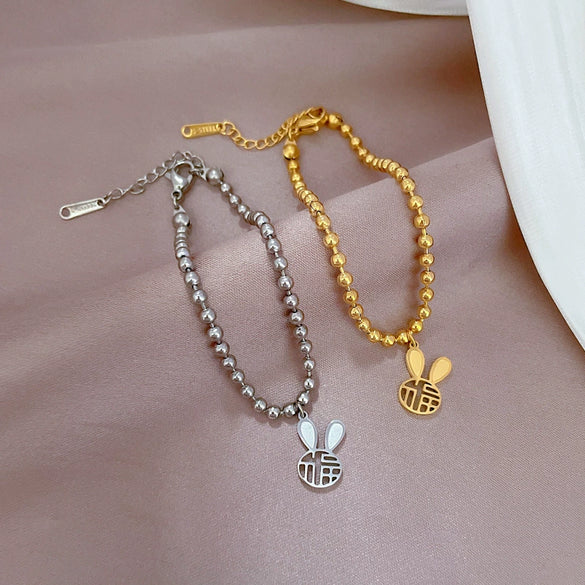 Titanium Steel Constellation Gold Inlaid Round Bead Bracelet For Women