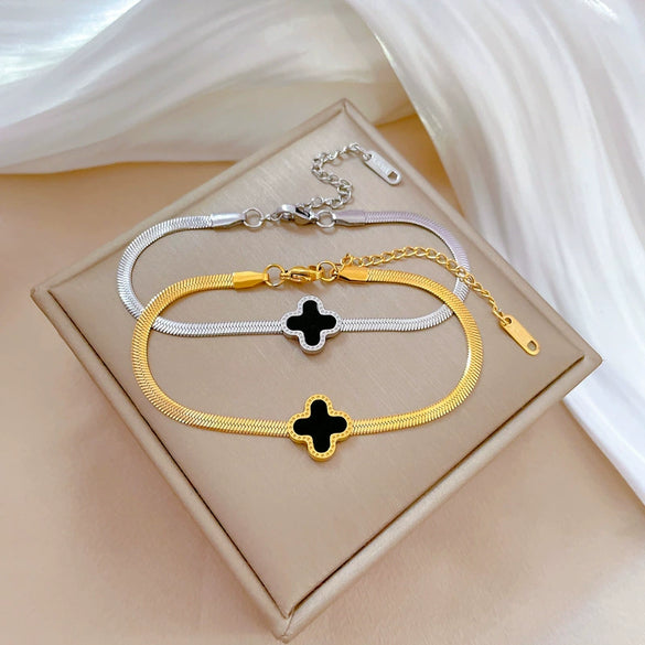 Titanium Steel Constellation Gold Inlaid Snake Chain Round Bead Bracelet For Women