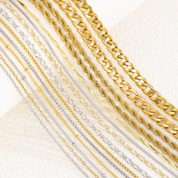 Titanium Steel Copper Cuban Link Chain Curb Chain Cable Chain Box Chain 45-50cm Necklace Chain