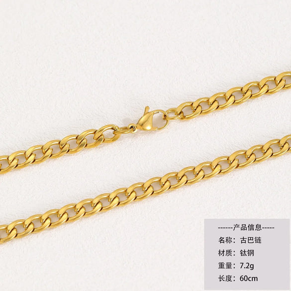 Titanium Steel Copper Cuban Link Chain Curb Chain Cable Chain Box Chain 45-50cm Necklace Chain