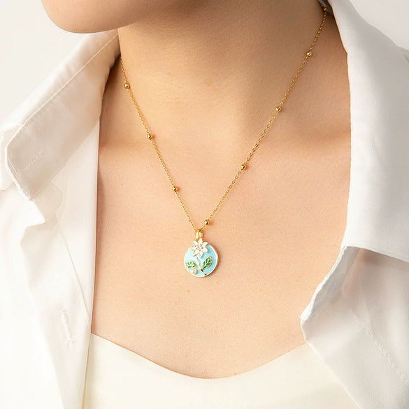 Titanium Steel Copper Daisy Geometric Pendant Necklace With Electroplating And Micro Set Zircon For Women