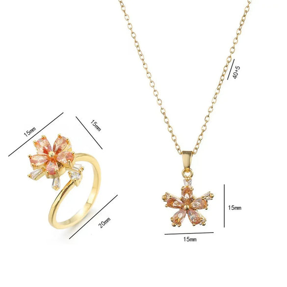 Titanium Steel Copper Elegant Diamond Flower Jewelry Set