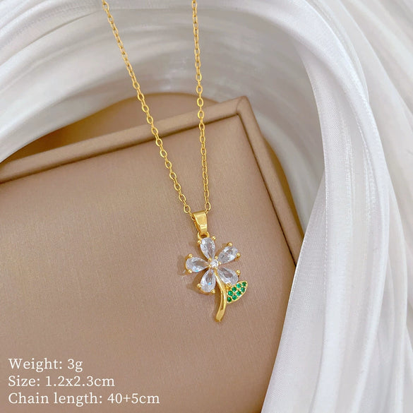 Titanium Steel Copper Geometric Microinlaid Diamond Necklace Unisex