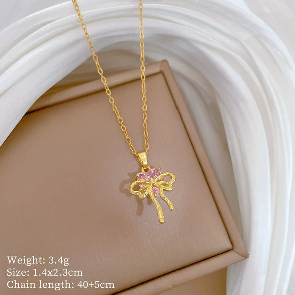 Titanium Steel Copper Geometric Microinlaid Diamond Necklace Unisex